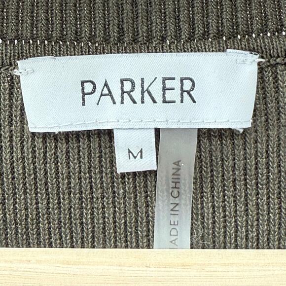 Parker Olive V-Neck Cargo Pockets Long Sleeve Stretch Knit M Sweater MSRP $234 - Picture 3 of 7